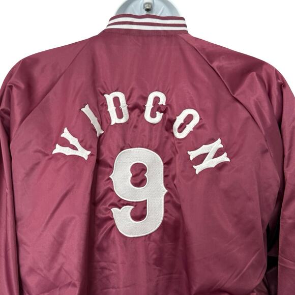 Vidcon 9 Burgundy Red Embroidered Satin Cardinal Bomber Jacket Size S Creator - Picture 11 of 12